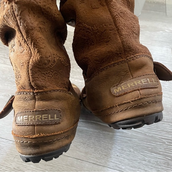 Merrell Haven Pull On Boots Slouchy Boho Bohemian Leather Suede Oak Brown - Picture 7 of 9